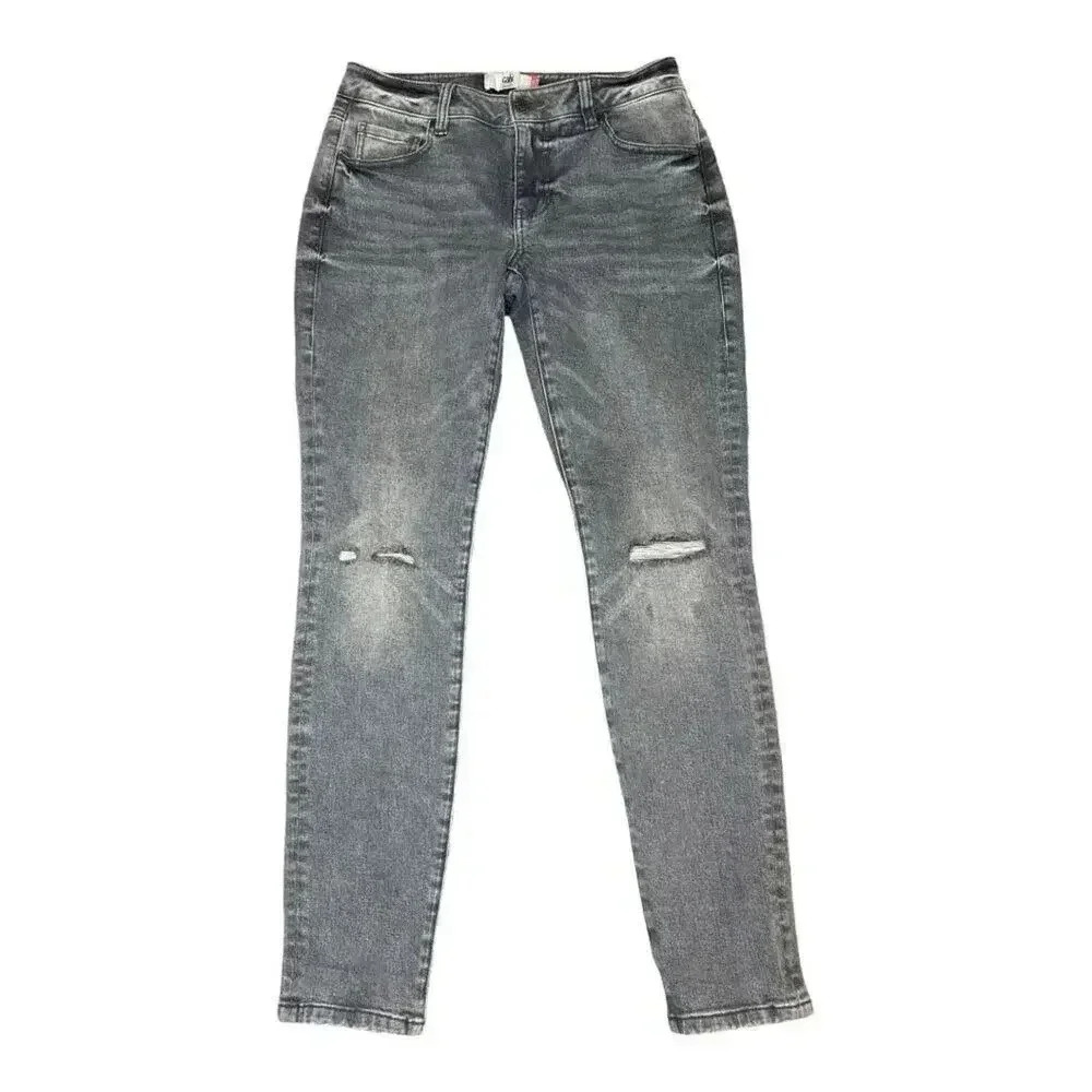 Cabi Size 4 Distressed Vapor Wash Gray High Skinny Jeans Fall 2020 EUC